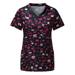 Uniformi cliniche donna estate lavoro infermiera camicetta manica corta con scollo a v uniformi mediche top labbra sexy stampati vestiti da allattamento