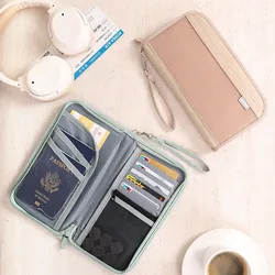 Travel RFID ID Bag Boarding Passport Air Ticket Storage Bag Lightweight Large Capacity Multi-function Wallet with Handheld Strap