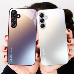 Glass Phone Case For Samsung Galaxy A01 A02 03 Core A04 A14 4G A13 54 34 31 20 25 23 22 5G S21 Ultra S20 Lens Gradient White