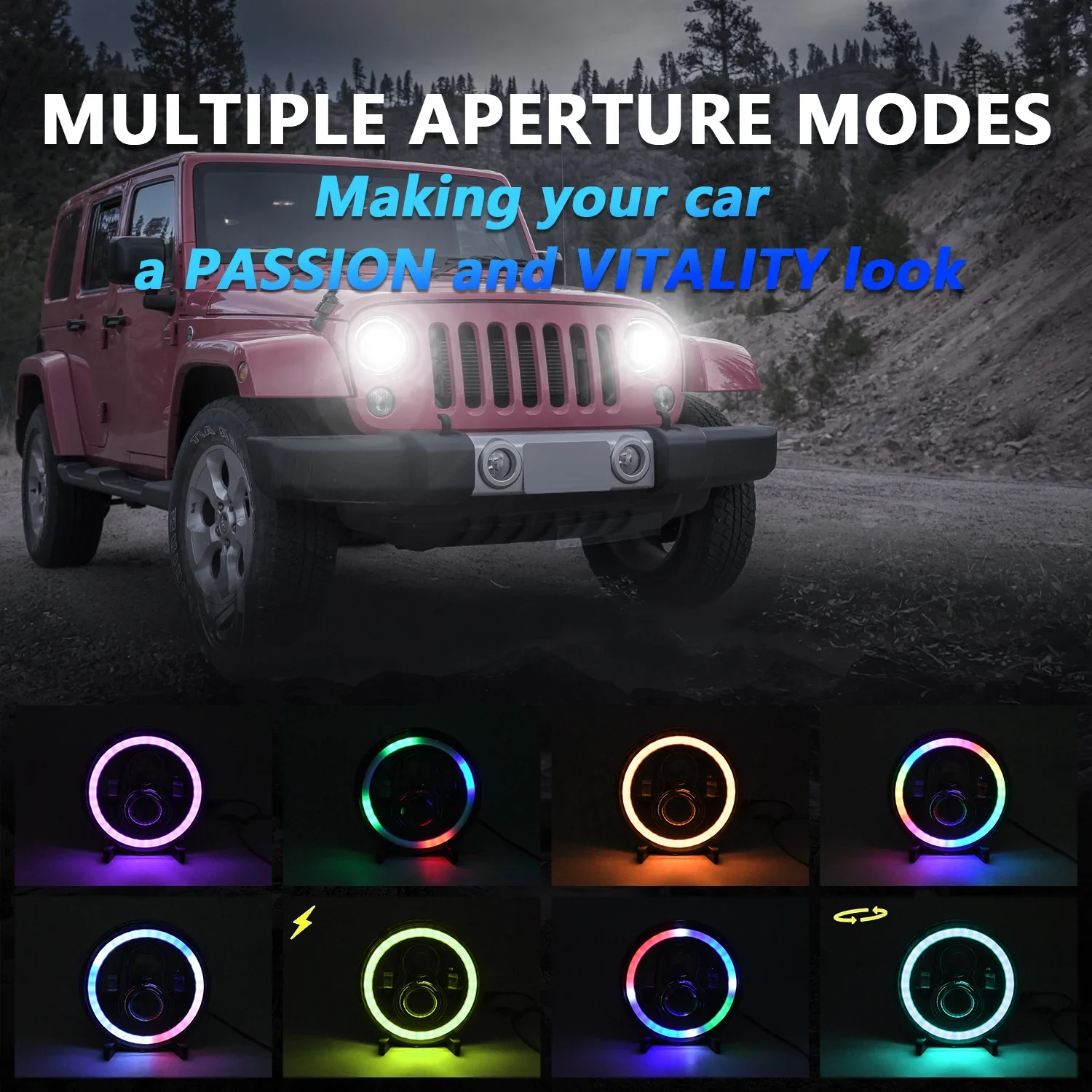 7 inç yuvarlak Jeep Wrangler far melek göz DRL için 300W Led araba Jeep Lada Lada için motosiklet kristal Len deniz feneri 4x4