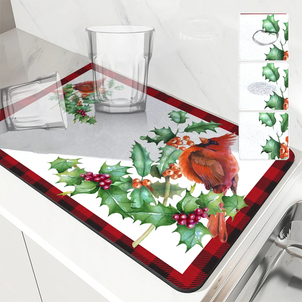 

Large Kitchen Absorbent Mat Christmas Elk Antiskid Draining Coffee Dish Drying Mat Quick Dry Bathroom Drain Pad Tableware Mat