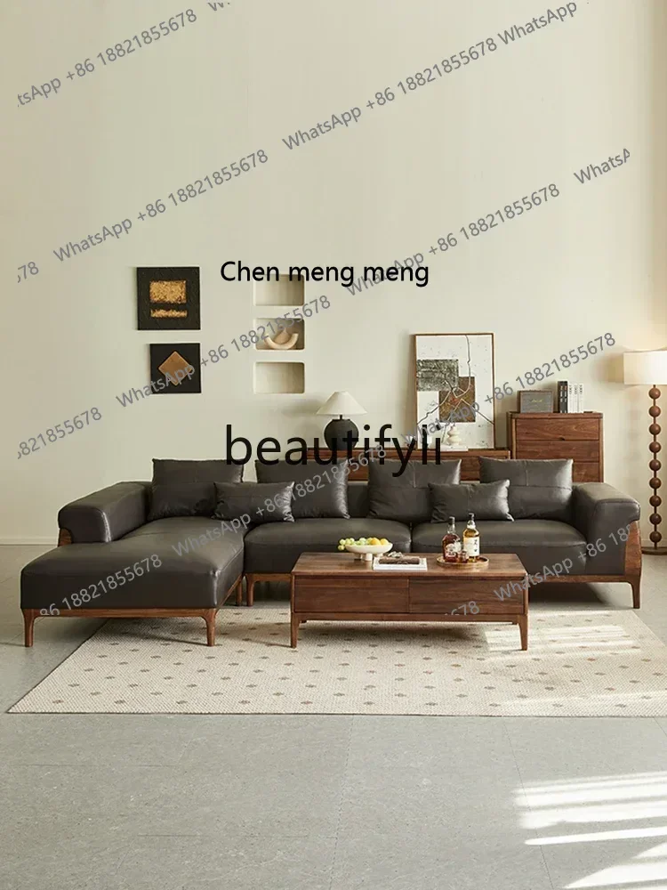 D96  North American black walnut solid wood sofa Nordic princess sofa living room corner leather sofa view 3