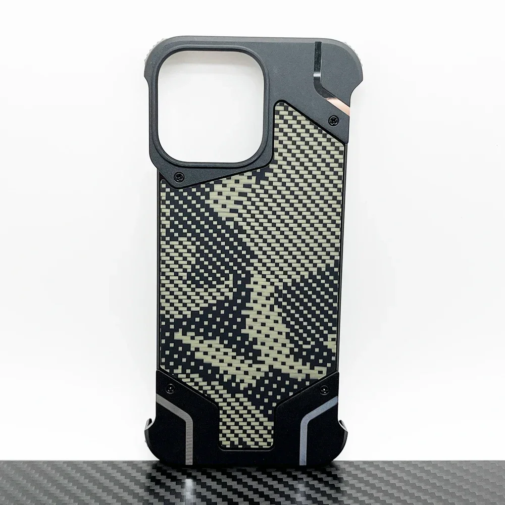 

Camouflage Case For iPhone 16 Pro Max Cover 15 Plus Frameless Metal Alloy Armor 14 13 Real Carbon Fiber Shell Built-in Magnet