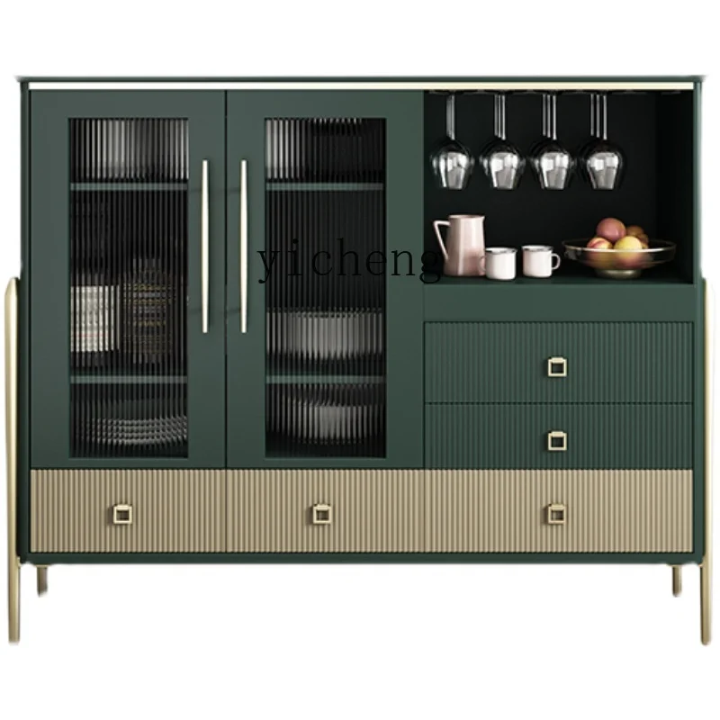 ZC Sideboard Cabinet Solid Wood Tea Cabinet Restaurant Multi-Function Storage Wine Cabinet Minimalist Tempered Glass Door