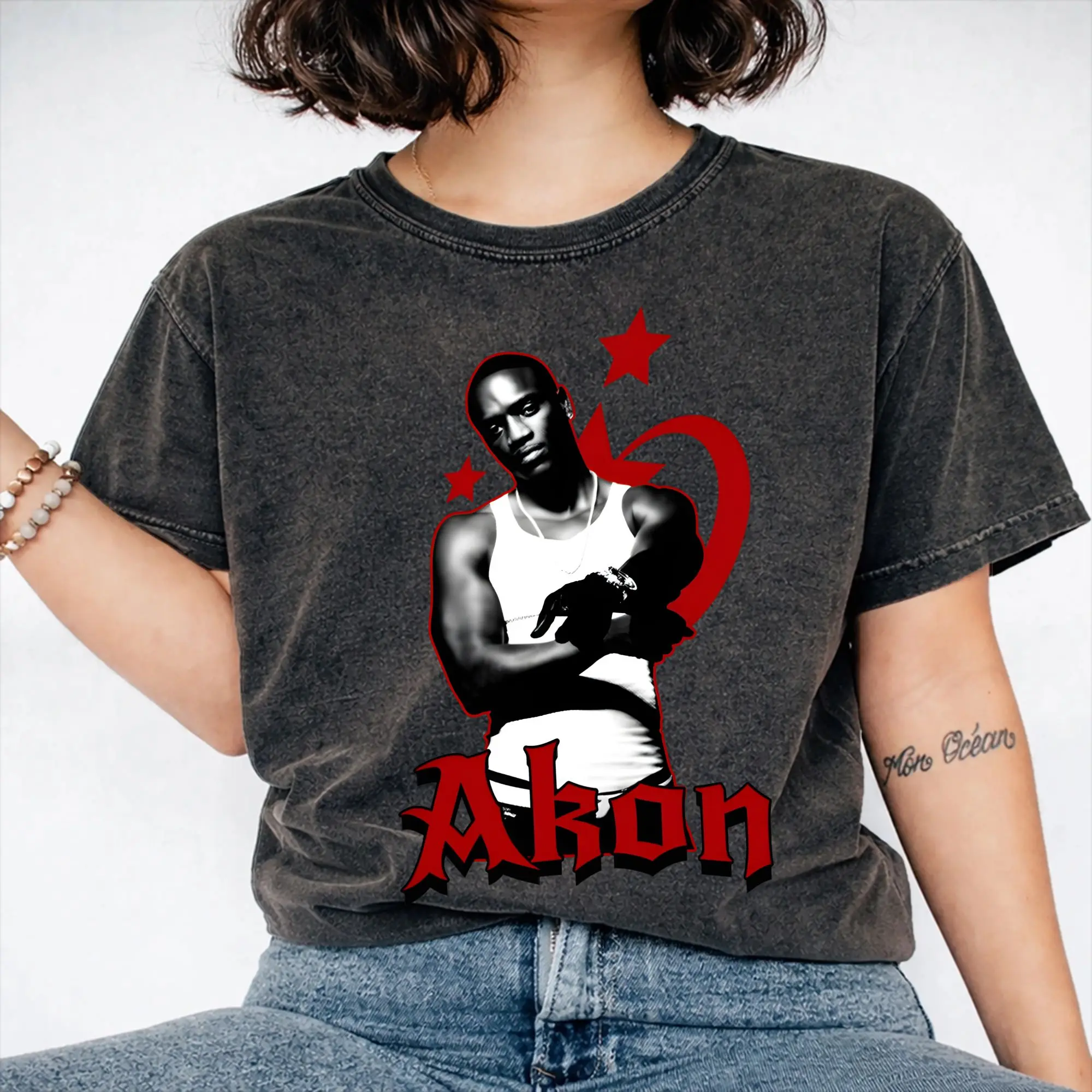 2025 Akon und Neyo Tour Washed Shirts Merch Harajuku T-Shirt für Herren und Damen