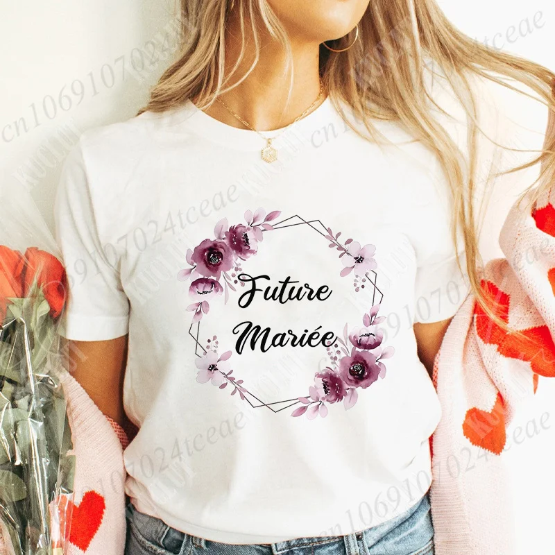 French Team Bride Y2k Tops Women Bachelorette Wedding Party Shirt Evjf Future Bride Bridesmaid Tees Casual Flower Crown T-shirt