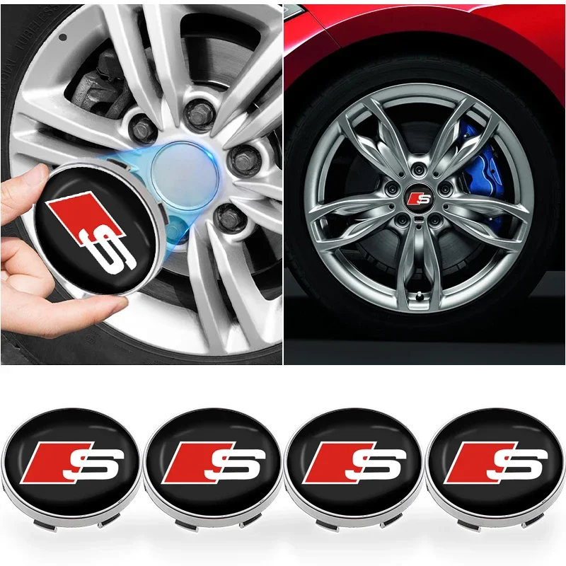 4pcs 60mm Car Wheel Center Hub Cap Rim Cover Emblem Sticker Audi sline TT Q3 Q5 Q7 Q8 S3 A4 A5 A6 A7 R8 B5 B6 B7 B8 C5 C6 C7 V8