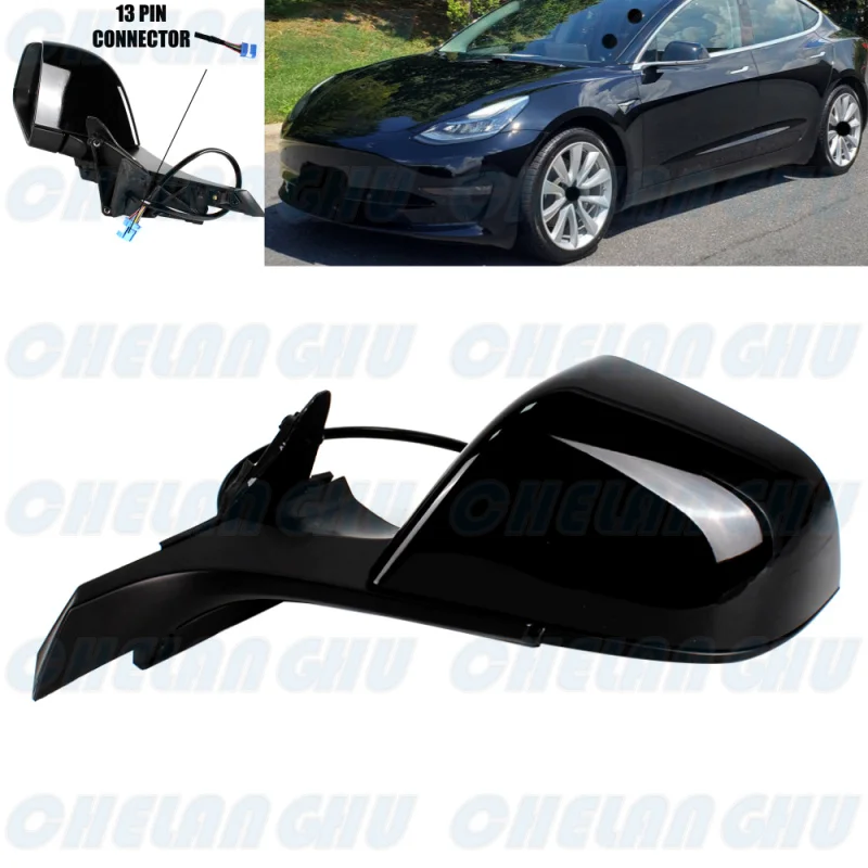 Left Side 13 Pins Black Painted Auto Dimming Memory Power Fold Mirror Assembly For Tesla Model 3 2017 2018 2019 2020