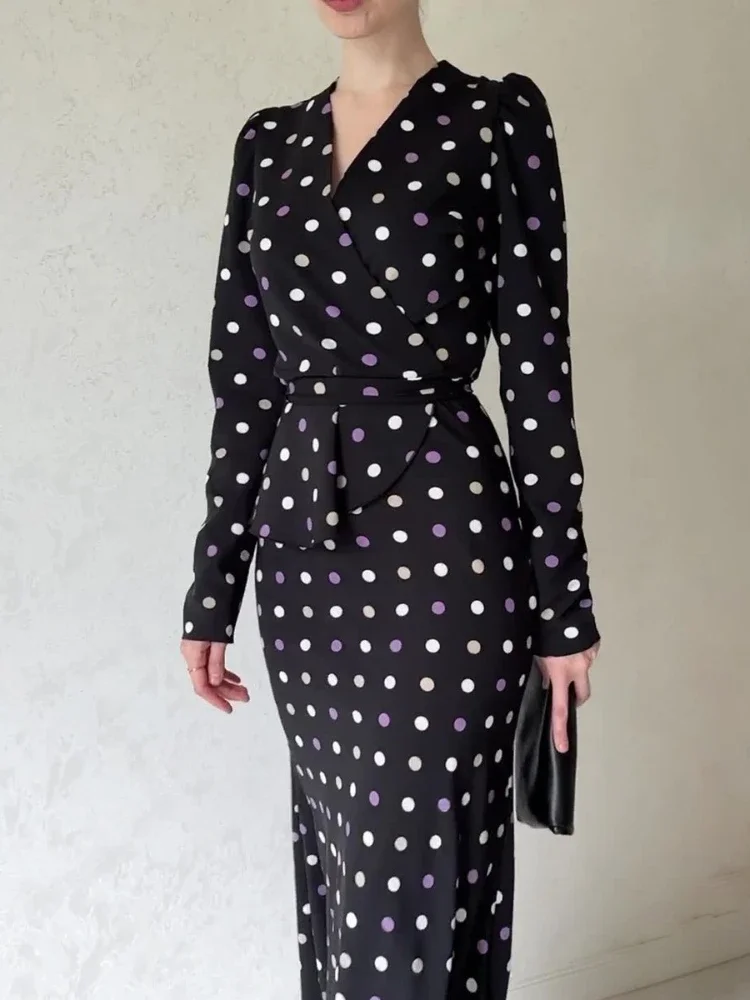 Eid มุสลิมชุดผู้หญิงดูไบ Polka Dot Vestidos Largo Abaya โมร็อกโกชุด Ramadan LACE-up Kaftan ดูไบอาหรับยาว Robe 2025