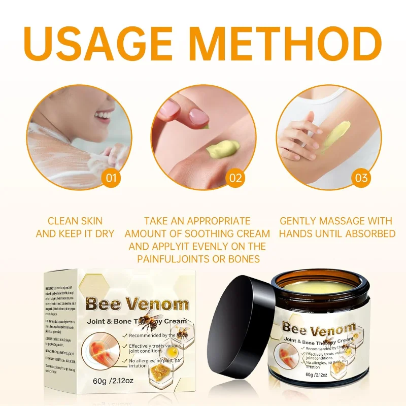 Bienengif-Gelenkcreme, beruhigende Muskel- und Gelenkcreme, Bienengif-Creme für Rücken, Knie, Hände, Hals, Füße, einfach zu bedienen
