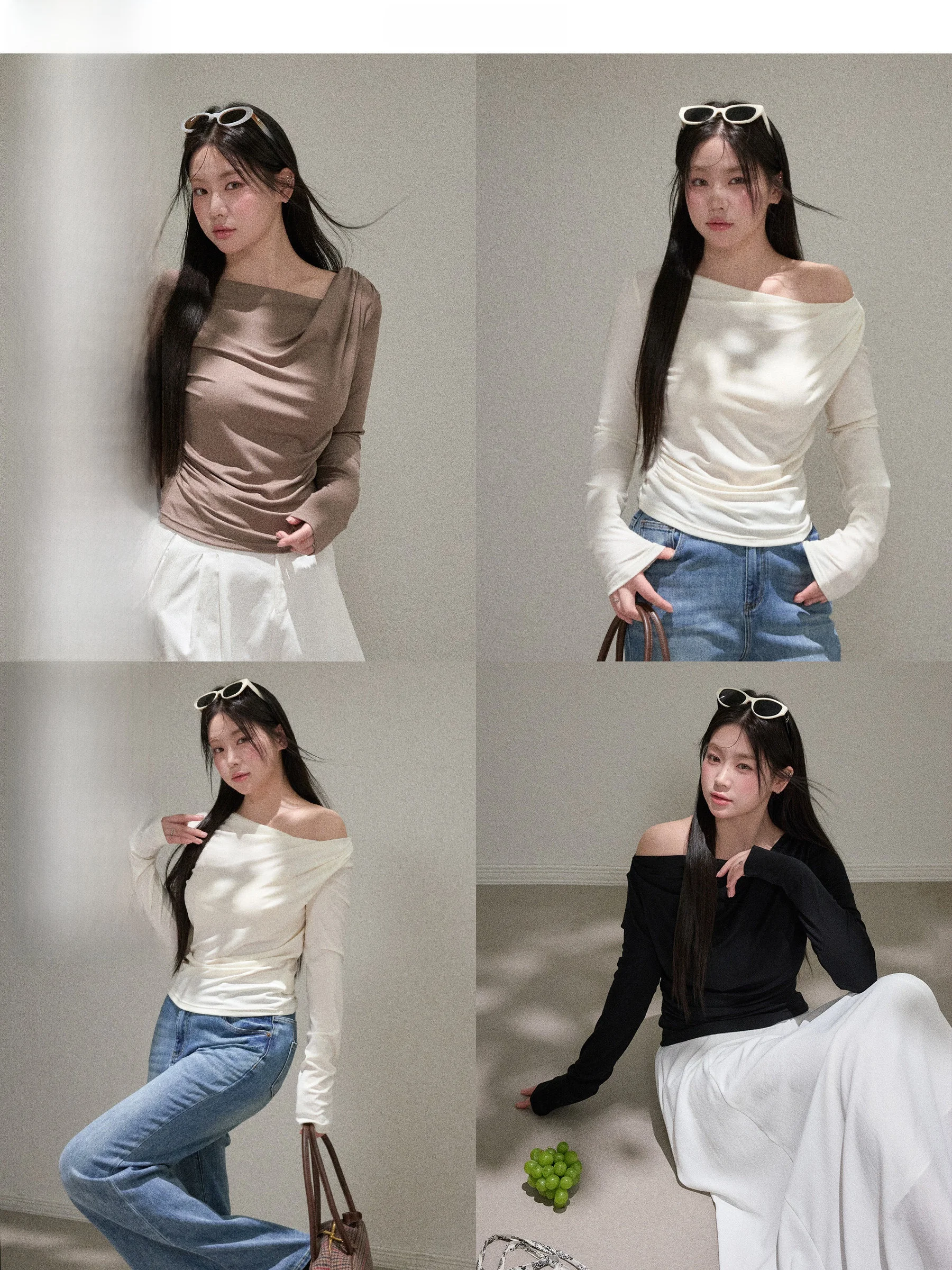 

Futureism plus Size oulder Bared Long Sve T-irt with Pleats Ele Sle Women's Commute Faion Regular Fit Top