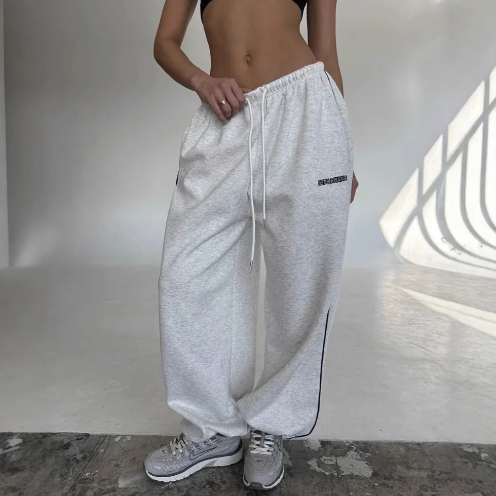 Y2K Amerikaanse zwarte retro hiphop oversized damesmode casual joggingbroek losse joggingbroek hoge taille wijde pijpen streetwear