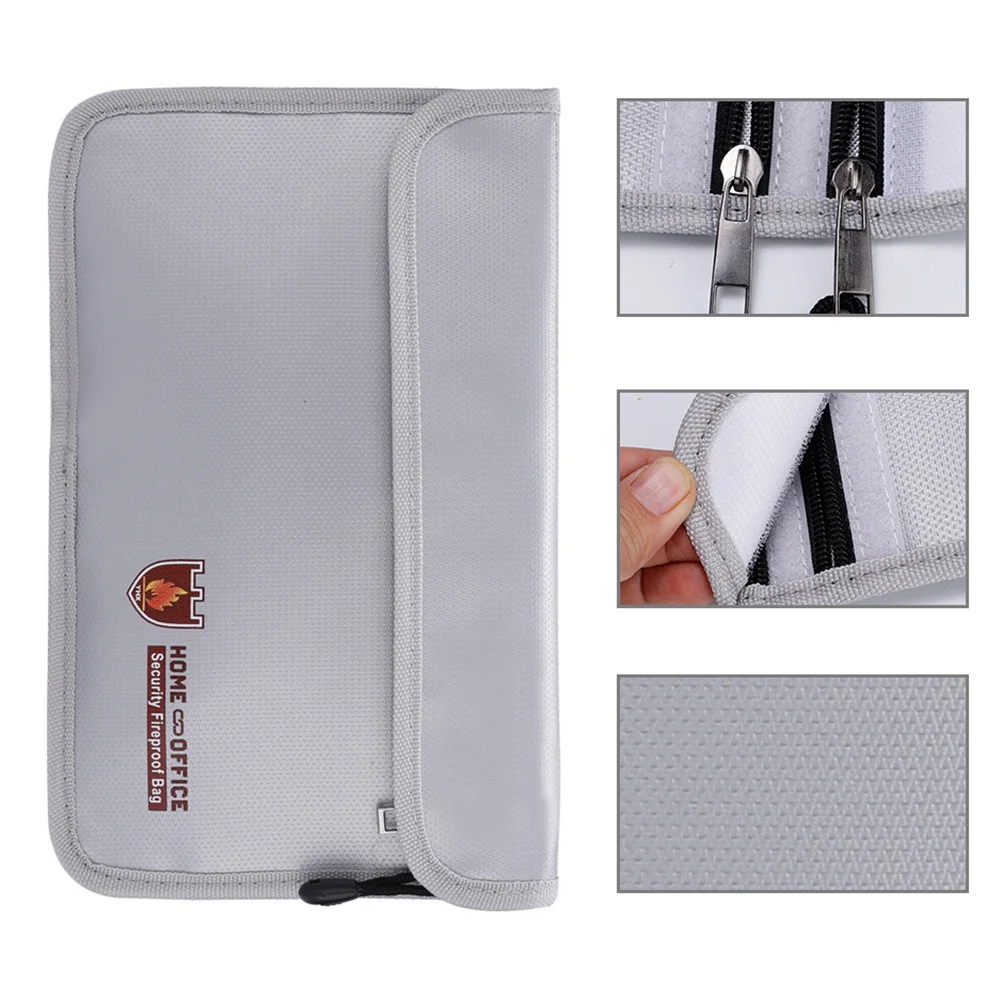 

Document Bag Fireproof File Organizer File Folder Guard Double Zippers Money Cash Protection Bag for Home Office School (Silver)