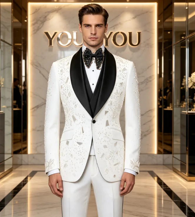 Gorgeous Party Men Suits Customized Slim Fit Shawl Lapel Groom Formal Tuxedos 3Pieces Sets Male Party Blazers trajes para hombre