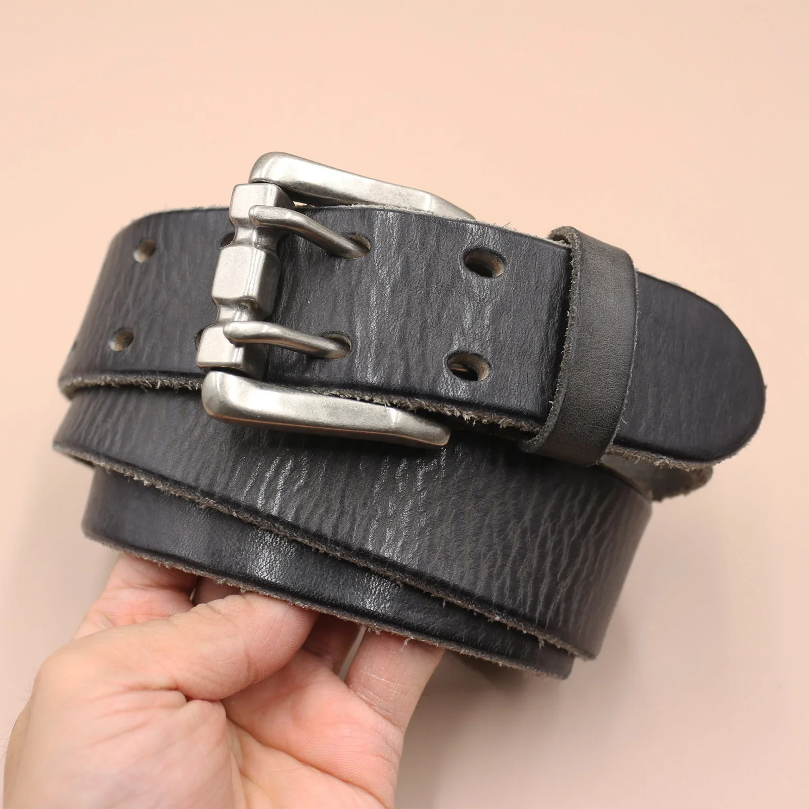 

3.8CM Wide Neutral Retro Pure Cowhide Belt Men's Genuine Leather Trendy Belts Double Needle Man Casual Strap Belt