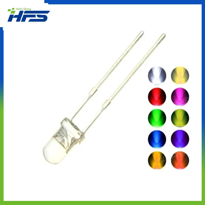 100 buah 3MM Set Kit Diode LED 3V Swakarya Set cahaya memancarkan hangat putih hijau merah biru kuning oranye ungu UV Pink Ultra terang makar 20mA