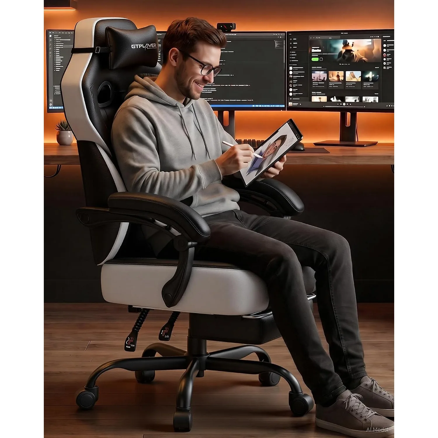 Big & Tall Gaming Chair, Wide Seat with Footrest, Jet Black