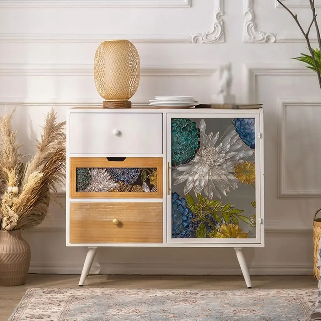 One Piece Could Sale Hand-Painted Enamel Sideboard Pantry Storage Cabinet Luxury Drawer For Dining Living Room