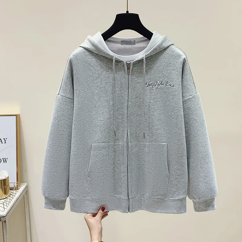 

Fall Winter Hooded Cardigans Women's Simple Casual Letter Print Outerwear Korean Style Drawstring All-Matched Sweatshirts