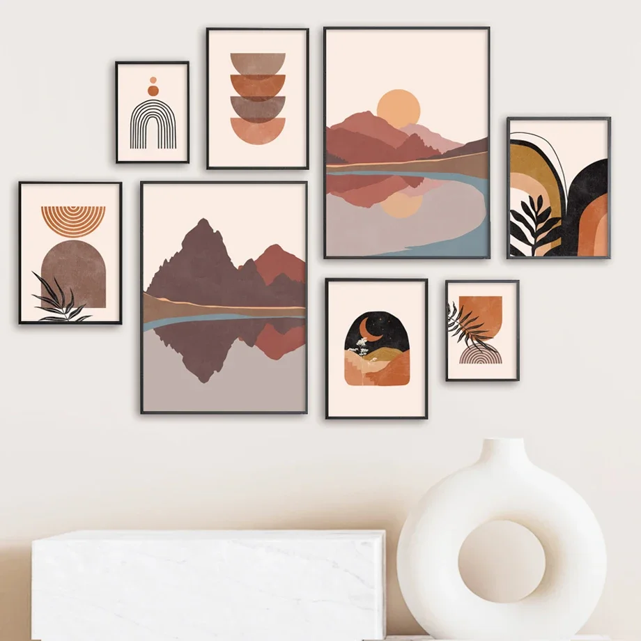 

Mountain Sea Leaves Abstract Geometric Landscape Wall Art Nordic Posters And Prints Canvas PaintingWall Picture For Living Room