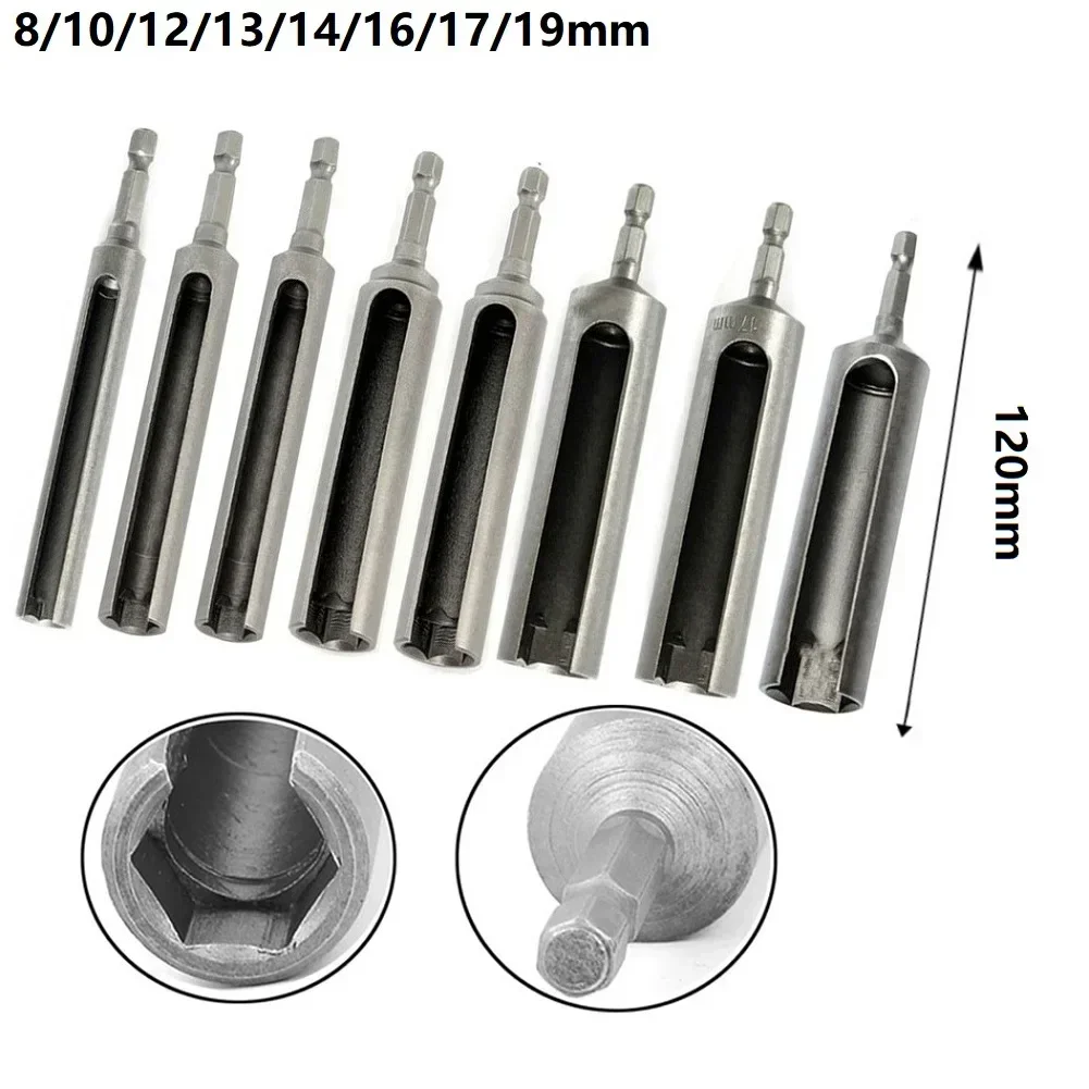 120mm Hex Nut Driver Socket Slotted Quick Change Hex Shank Slotted Drill Bit Socket Wrench Tool 8-19mm Long Deep Open Socket