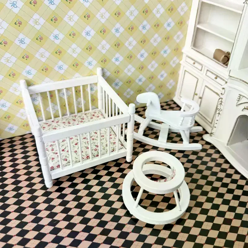 

1:12 кукольный домик, миниатюрный манеж, детская кровать, троянский конь, детские ходунки, набор из 3 предметов, модель, декор кукольного дома, ролевые игры, игрушки «сделай сам»