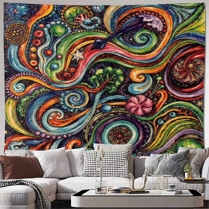 Large Bohemian Psychedelic Mandala Tapestry Wall Hanging Boho Decor Mural Abstract Cosmic Art for Living Room Bedroom