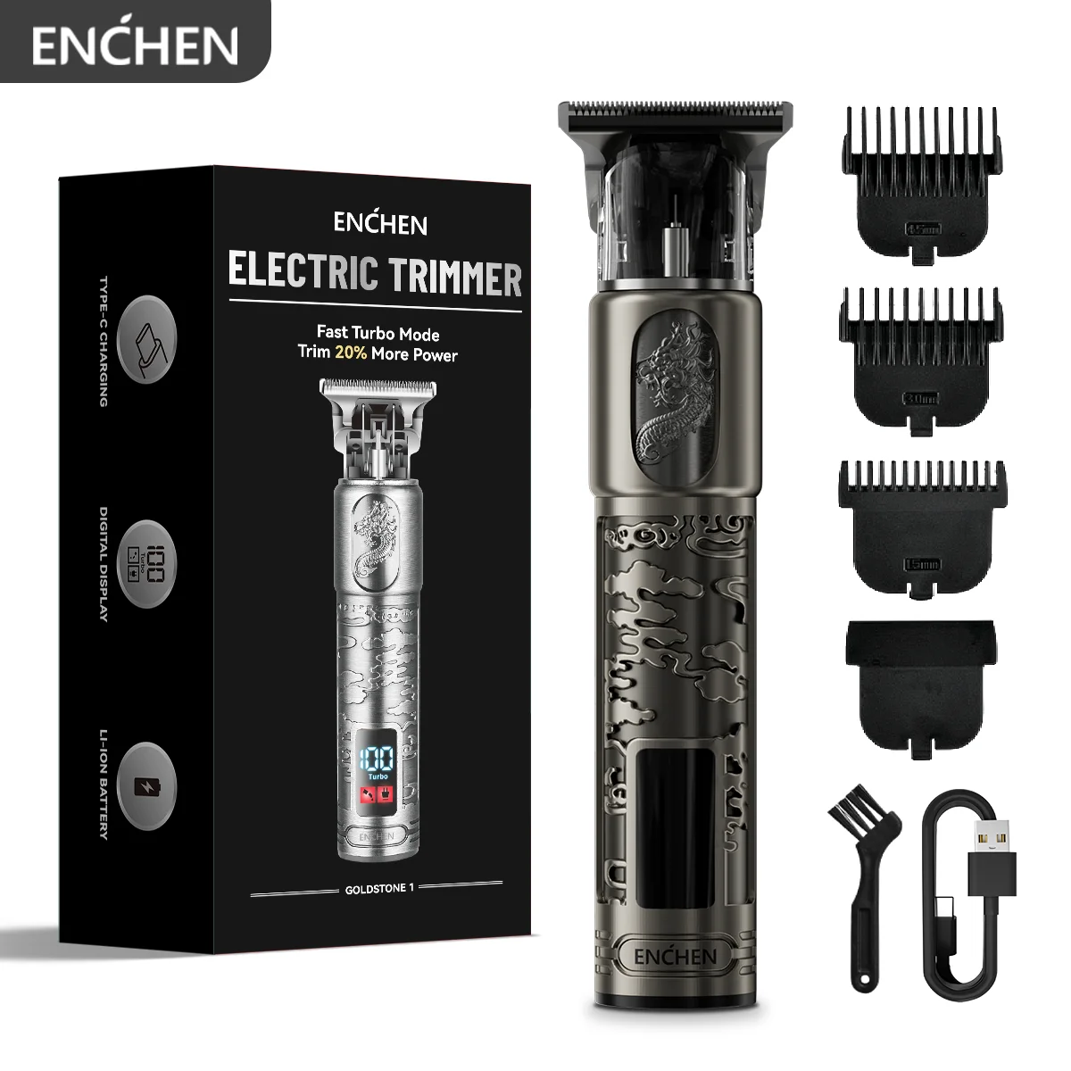 

ENCHEN GoldStone 1 Haircut Beard Trimmer Zero-Gap Adjustable Self-Sharpening Blades Turbo 6500PRM With Digital Display