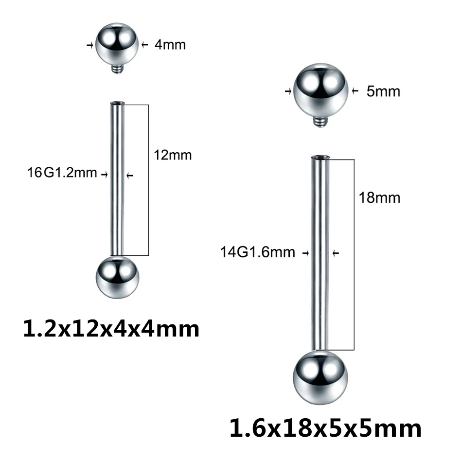 1/10pcs Titanium Industrial Piercing Jewelry Internally Threaded 6-38mm Barbell Cartilage Earring Ear Stud Nipple Piercing