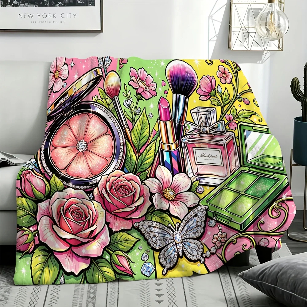 Colorful Makeup Floral Throw  Pop Art Palette  Brush Rose Flower Print Cover for Sofa Couch  Girly Artistic Home Decor Accessory