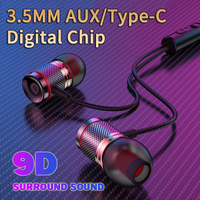 9D HIFI Heavy Bass Earphone 3.5MM AUX/Type-C Digital Chip 7.1 Surround Stereo Wired Headset With Mic Earbud For Samsung Android