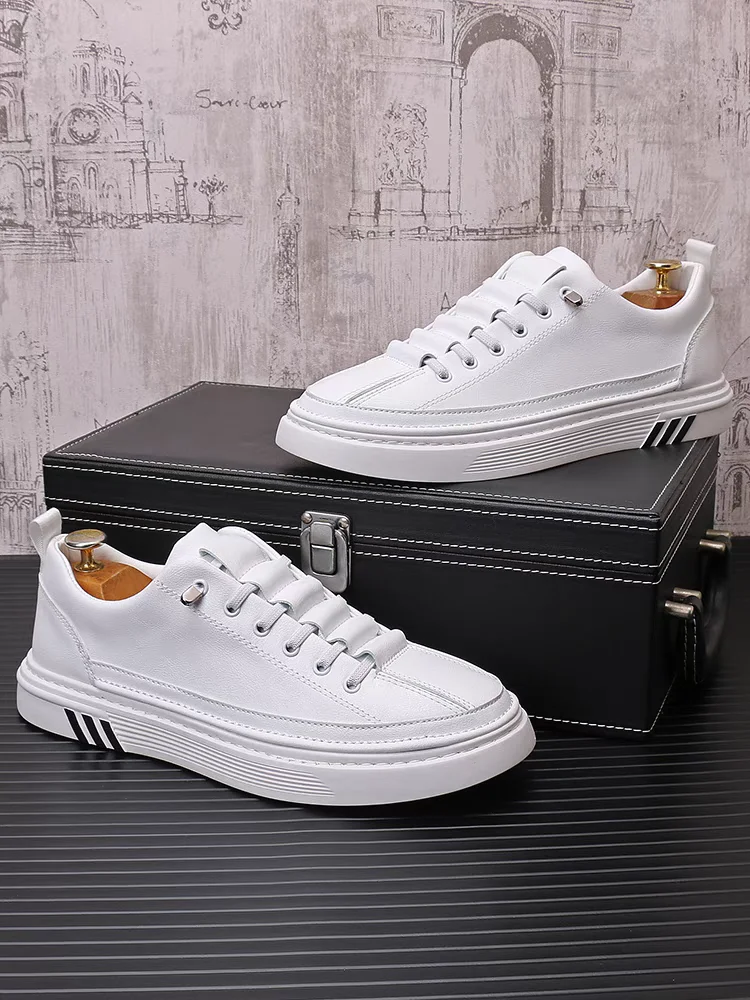 

luxury Men's leather Casual shoes Spring and fall new designer print fashion lace-up flat casual shoes Zapatos Mujer 44