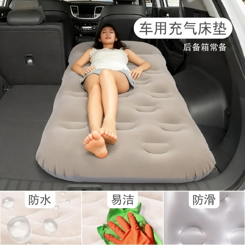 Flocked Inflatable Mattress Thick Foldable Air Bed with Pillow for Car Outdoor Camping
