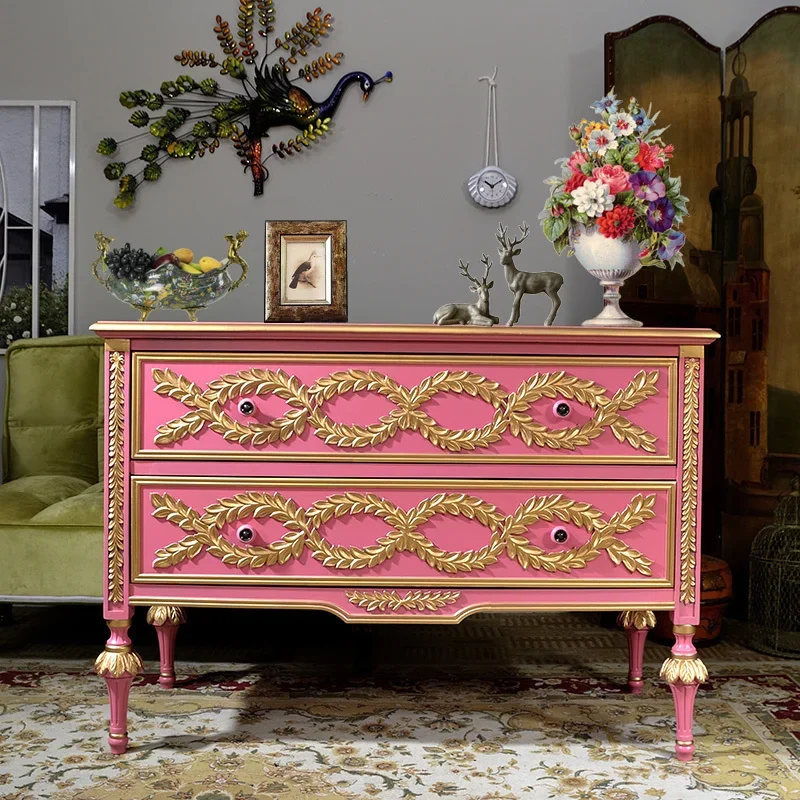 American Country Bedroom Dresser Storage Solid Wood Decorative Pink Living Room Aisle Partition Sideboard Cabinet