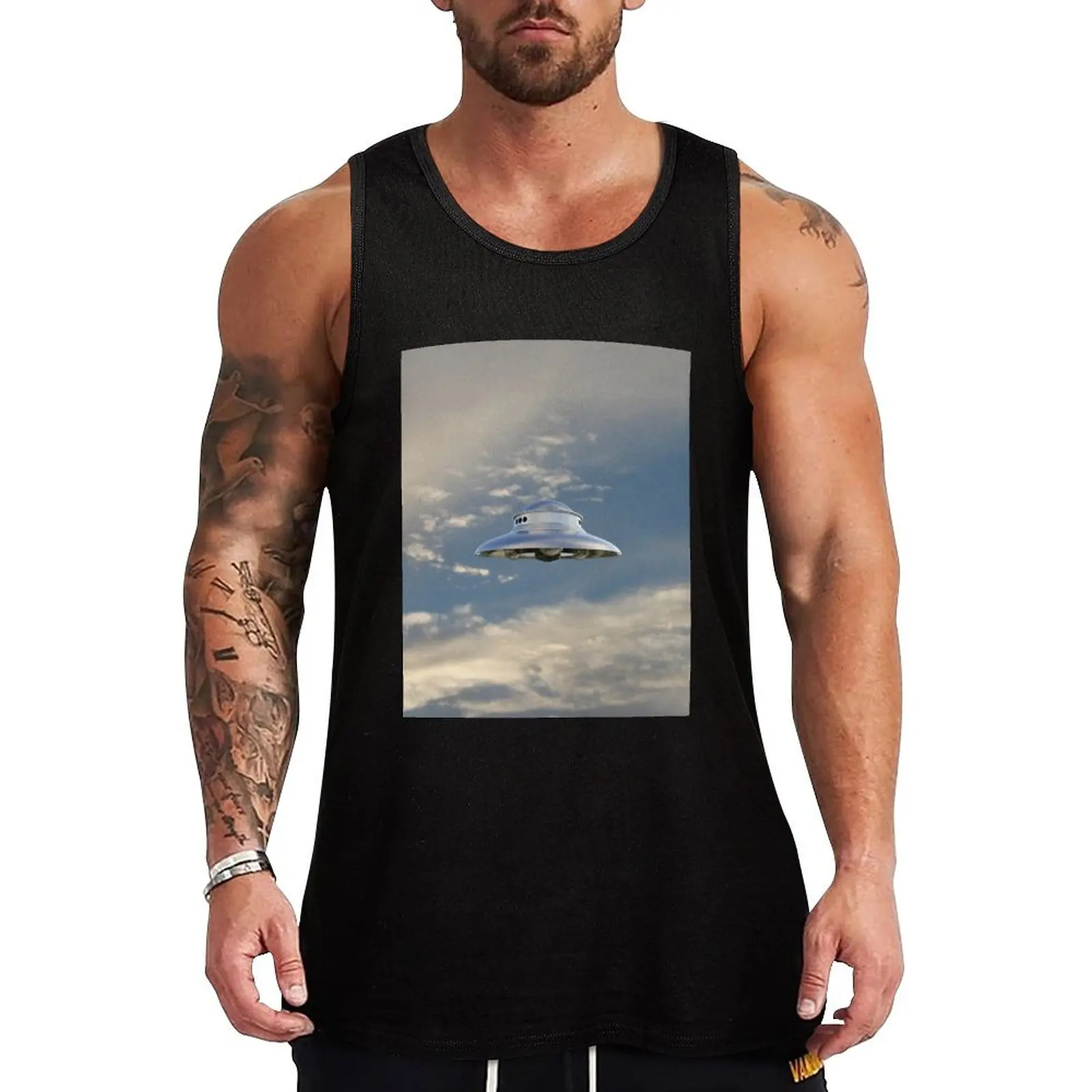 UFO hovering Tank Top t-shirts for Men's gym Muscle fit