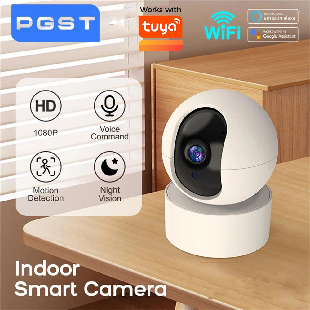 1080P Wireless IP Camera with Auto Tracking Indoor WiFi Smart Home Camera Work with TUYA APP Remote Control Works with Alexa