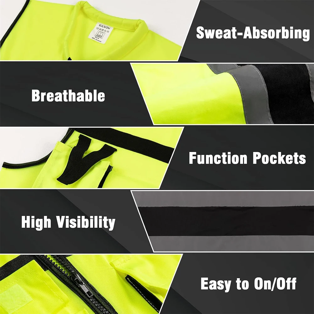 Imagem -02 - Colete de Segurança Reflexivo de Alta Visibilidade Vários Bolsos Roupas de Trabalho Masculinas Trabalho de Construção Tom Duplo hi Vis Colete Fluorescente