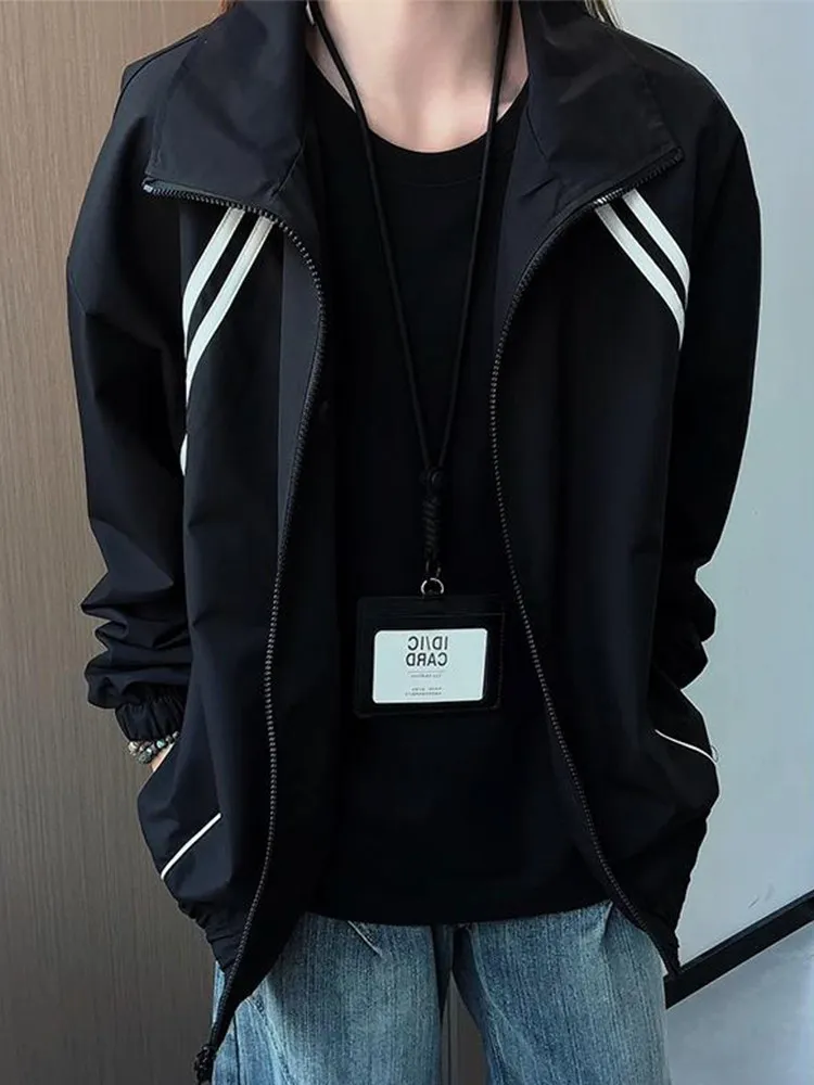 American Stripe Splicing Shoulder Flight Jacket Coat Men Women Autumn Cleanfit Three-proof Workwear Style Casual Outerwear