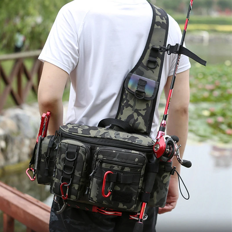 

Waterproof Outdoor Sports Fishing Shoulder Bag Multifunctional Fishing Waist Pack 600D Nylon Large Multi Pocket Bag XD117Y