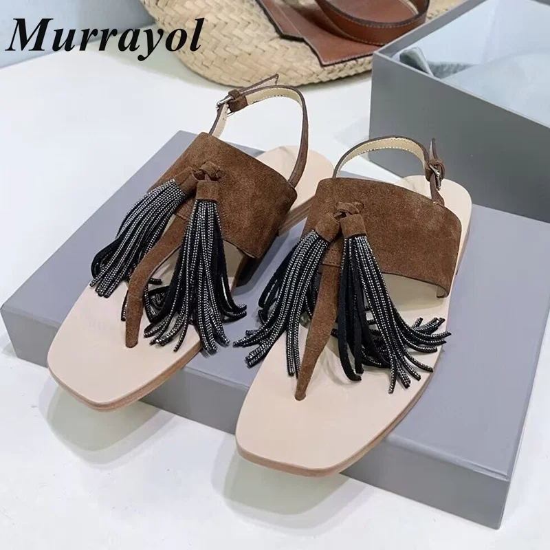 

Solid Color Pinch Toe Flat Bottom Sandalias Women's String Bead Decor Tassel Design Sandals Summer Vacation Shoes Gladiator