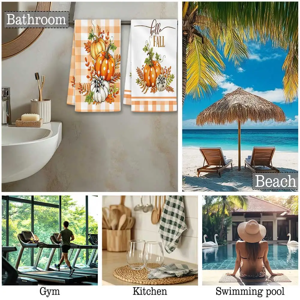 Jit 2pcs Fall Pumpkin Plaid Pattern Dish Towels For Autumn Enthusiasts Kitchen Home Decor