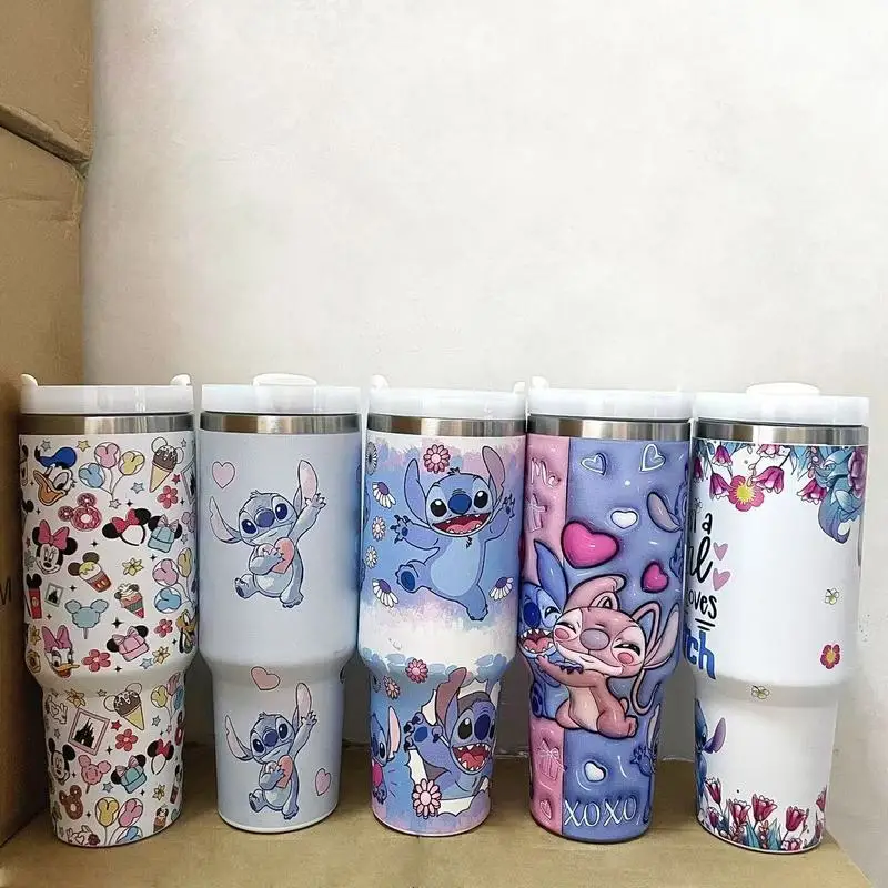 Caldo Disponibile Cartoon Stitch Series 40oz Tazza di ghiaccio isolata portatile antigoccia in acciaio inossidabile di grande capacità Regalo di Natale