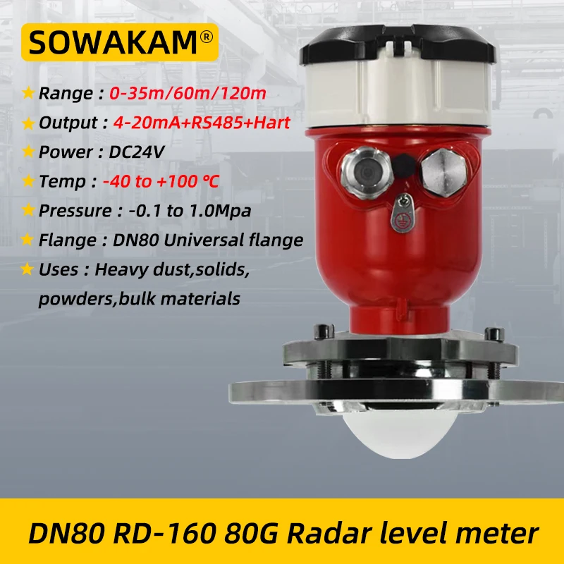 80GHz Radar Level Transmitter High Frequency Level Sensor DN80 Universal Flange Powder Silo Level Measurement