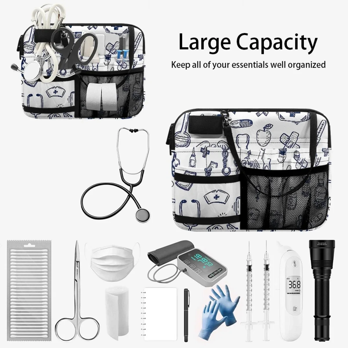 Simple Medical Equipment Printed Ladies Belt Bag Adjustable Fashion Hospital Work Portable Nurse Storage Waist Bag Fanny Pack