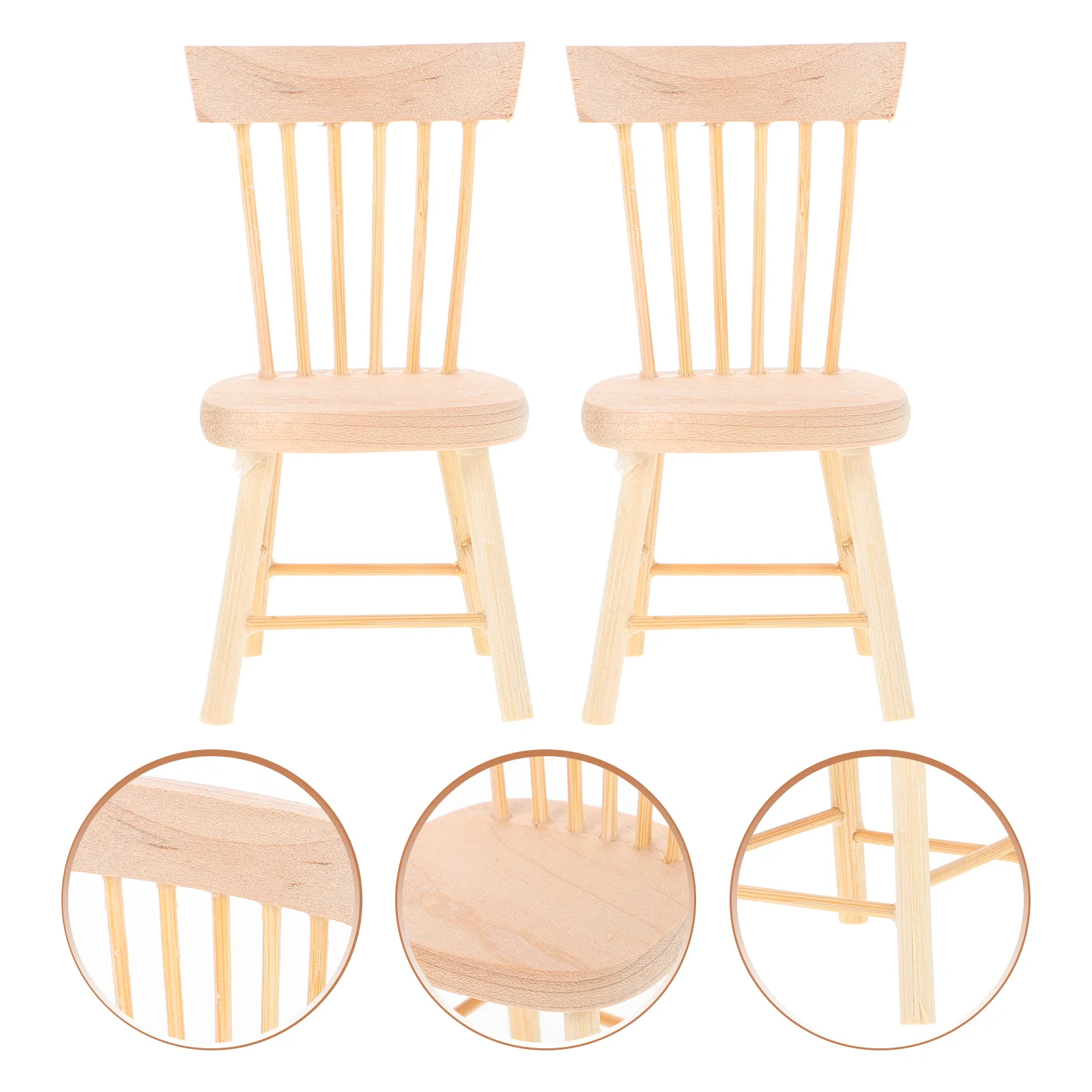 2 Pcs Mini Chairs for Dolls Dollhouse Miniature Toys Tiny Supplies Small Accessories Wooden Baby Highchair