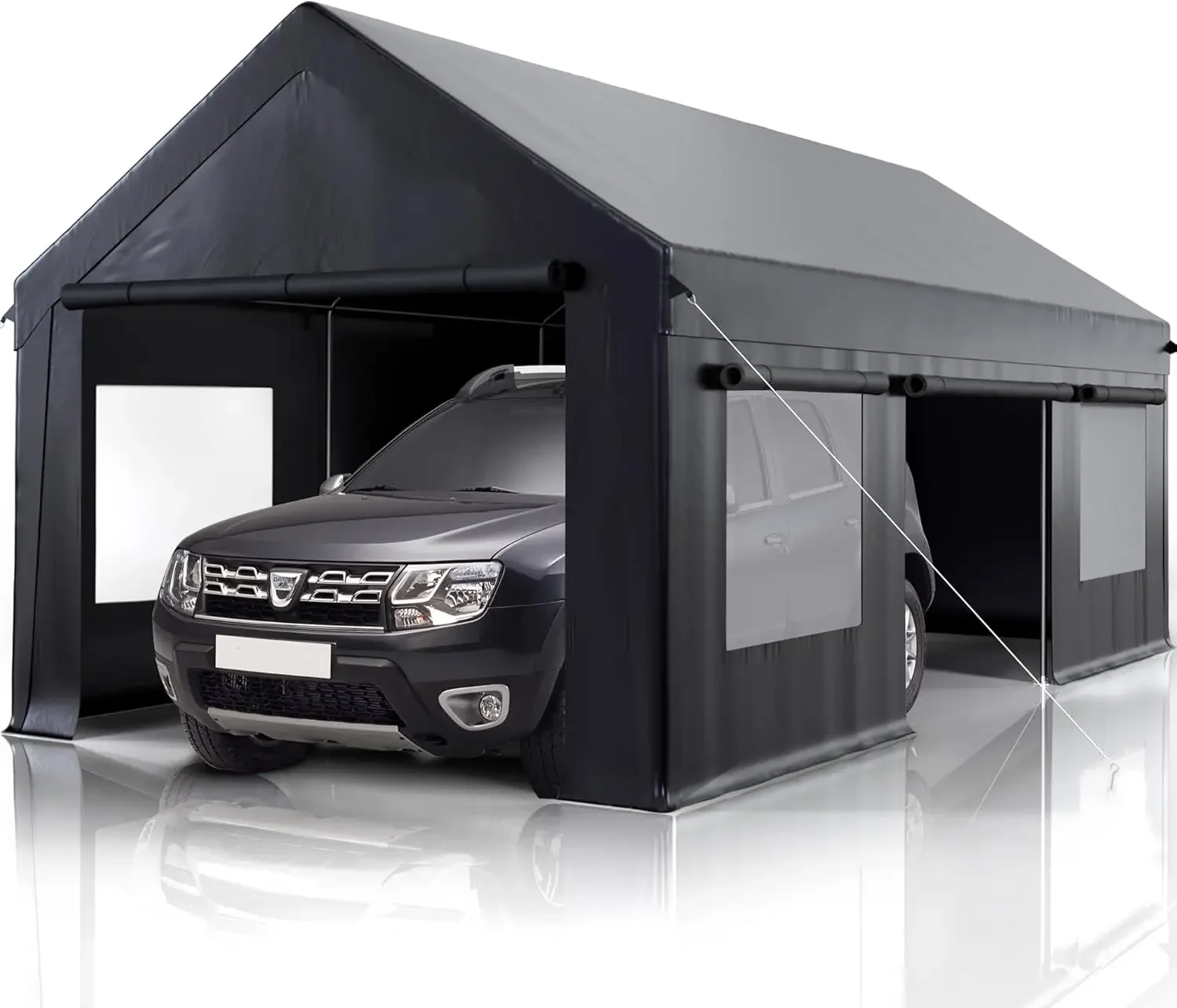 

10x20 FT Carport Heavy Duty Carport with Roll-up Windows, Portable Garage with Removable Sidewalls & Doors, Car Canopy with Enha