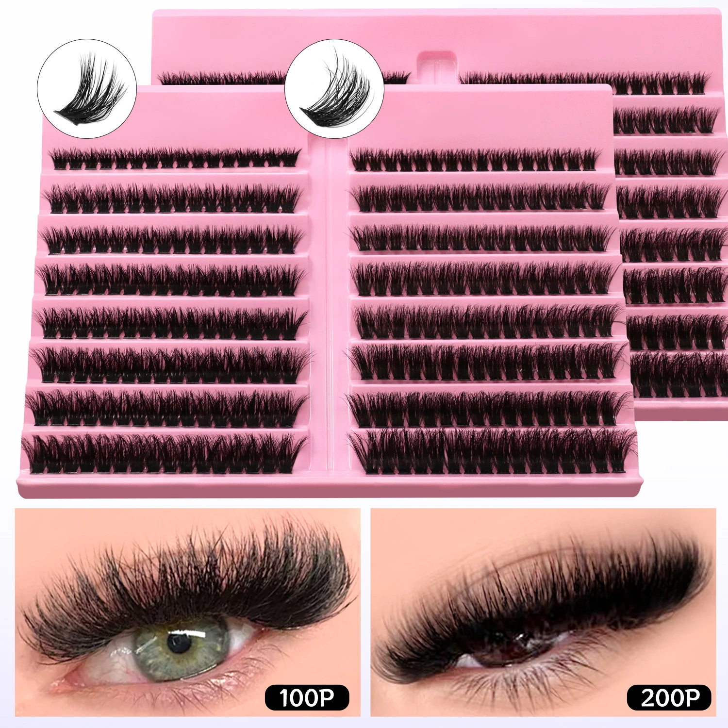 Lasvirey Clusters de cílios, extensão de cílios faça você mesmo, bandeja mista, cílios individuais, cílios naturais fofos e volumosos, cílios de vison falso, maquiagem