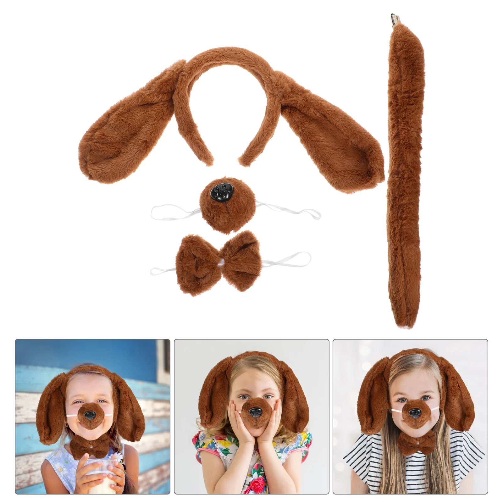

1Set Pet Dog Cosplay Set Cute Animal Ears Bowtie Tail Headband Party Costume Props Pet Dog Costume Set Party Headband