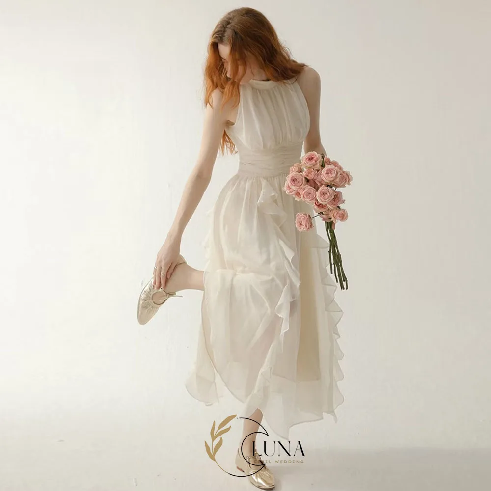 Luna Maßgeschneiderte französische romantische Hochzeitskleider, gerüschtes A-Linien-Abendkleid, lange Ballkleider