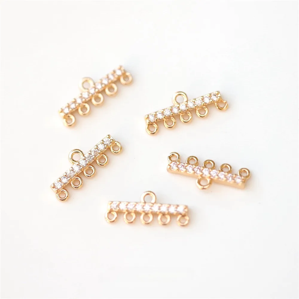 

Copper-plated Real Gold Zircon Straight One-word Breasted Buckle Five-ring Closing Buckle DIY Bracelet Handmade Charm Accessorie